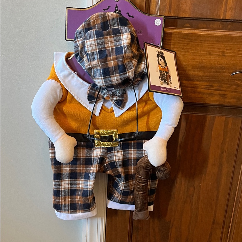 Plaid Dog Costume with Hat and Bow Tie